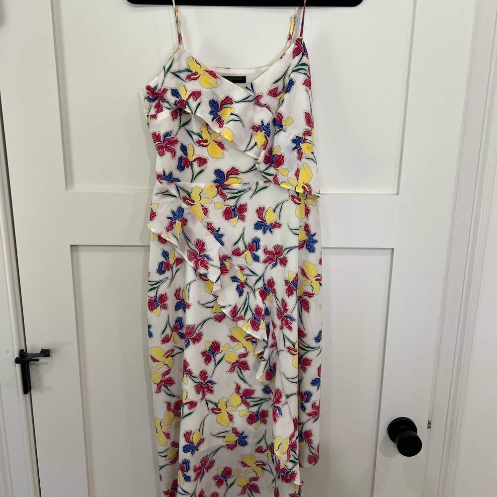 Banana Republic Women’s Asymmetrical Floral Midi Dress White Size 2